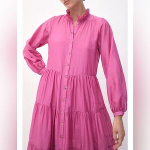 Bird & Knoll Tiered Maxi Dress James Pink Cotton-Silk Size:Small Pre Owned